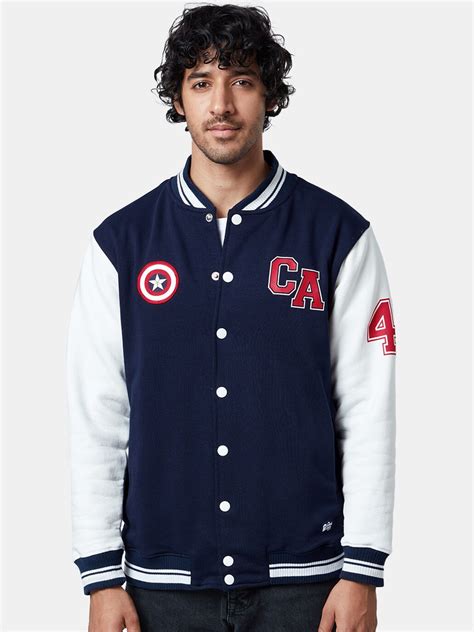 Buy The Souled Store Men Navy Blue And White Graphic Printed Varsity Jacket Jackets For Men