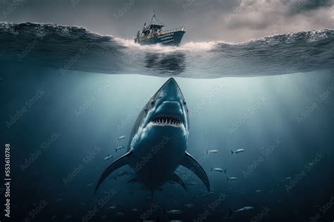 A Megalodon Attacking A Ship Stock Illustration Adobe Stock