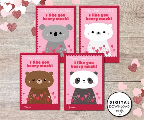 Bear Valentine Printable Instant Download Etsy