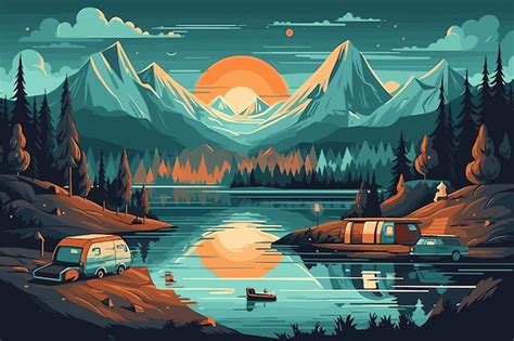 Premium Vector Camping Landscape Wallpaper Vector Illustration Watercolor