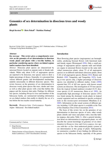 Genomics Of Sex Determination In Dioecious Trees And Woody Plants Request Pdf