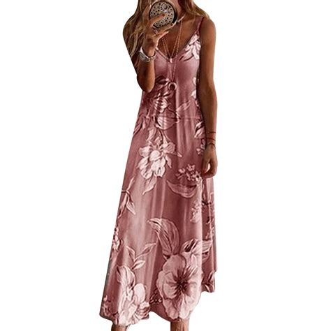 S 5xl Women Bohemian Floral Print Long Dress Summer Casual Sling