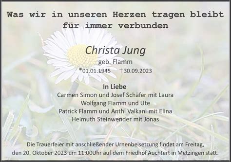 Traueranzeigen Von Christa Jung S Dwest Presse Trauer