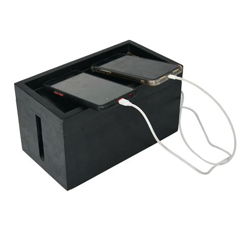 2022 New Black Cable Management Box Bamboo Cable Box Organizer Safety