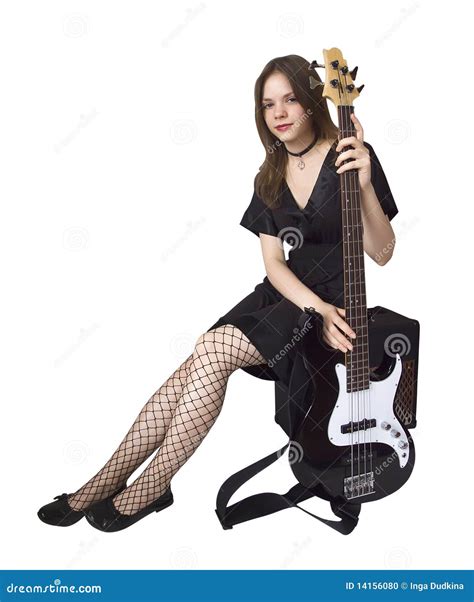 Girl With Bass Guitar Stock Photo Image