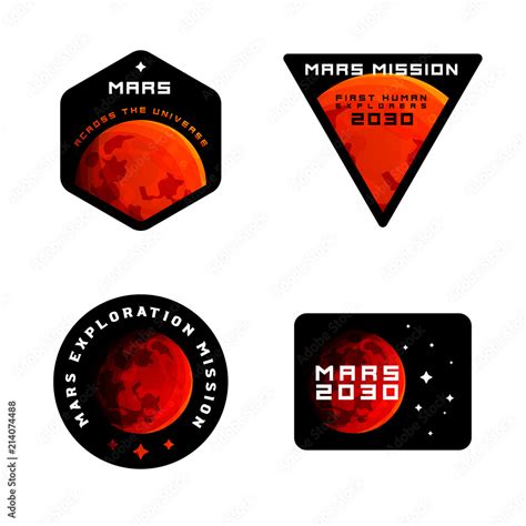 Mars Mission Emblems Concept Mars Exploration Logos In Colored Modern