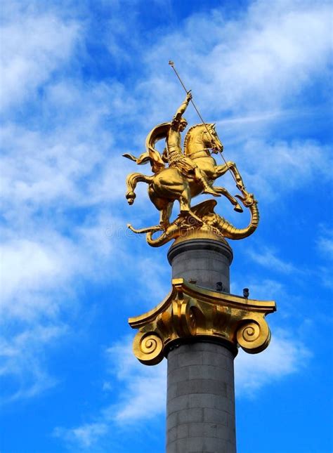 Golden Statue Of St. George In Tbilisi, Georgia Stock Image - Image of ...