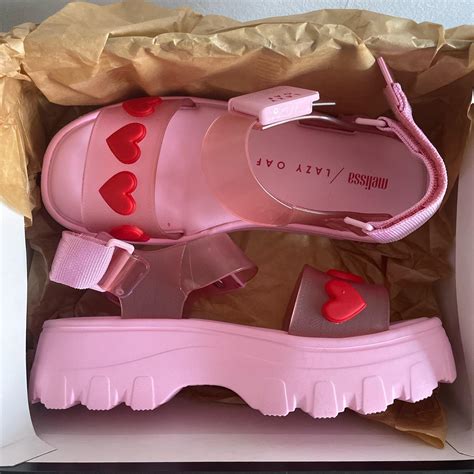 BNWT Lazy Oaf X Melissa Kick Off Heart Sandals Pink Depop