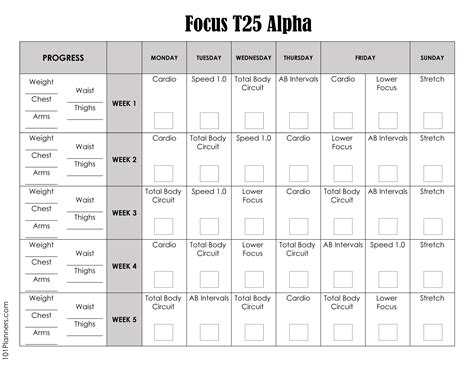 Focus T25 Workout Calendar Pdf | Blog Dandk