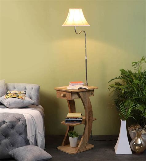 Buy Regis Cream Iron Shade Shelf Floor Lamp With Wood Base At Off