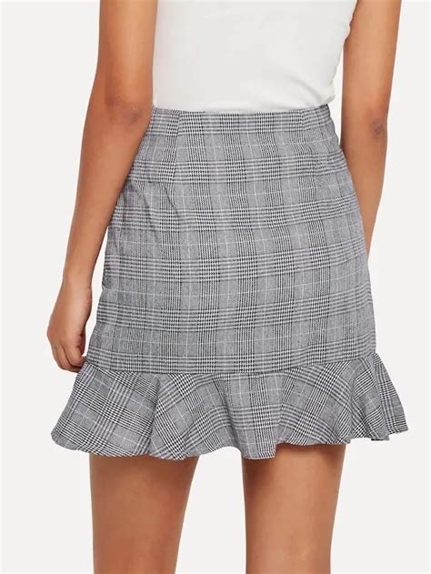 Ruffle Hem Checked Skirt In Checked Skirt Skirt Fashion Ruffle Hem