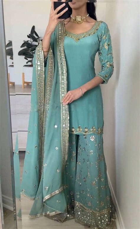 Indian Designer Salwar Kameez Blue Heavy Georgette Partywear Kurta