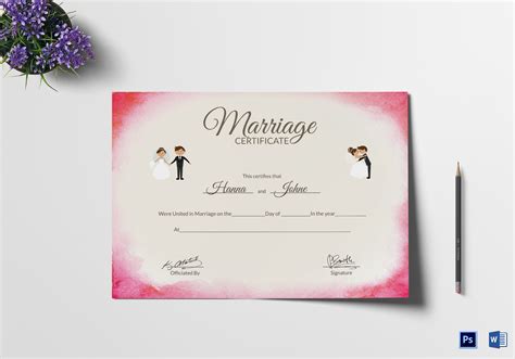 Elegant Marriage Certificate Design Template In Psd Word Within