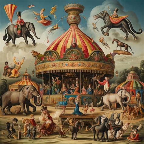 Premium AI Image | A vibrant circus scene with lively circus animals