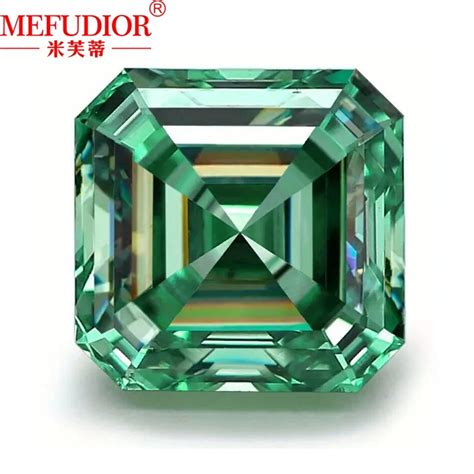 Deep Green Color Moissanite Loose Diamond Asscher Cut Pass Diamond