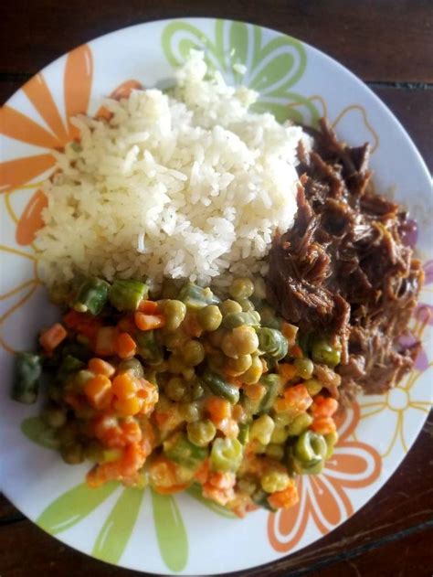 Carne Desmechada Desmenuzada Ropa Vieja Ensalada Y Arroz Receta De