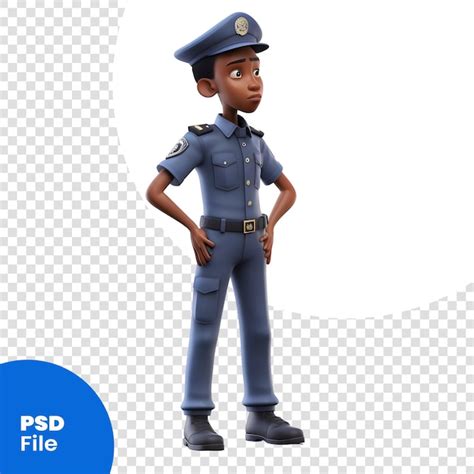 Renderização 3d de um menino policial em fundo branco modelo psd de