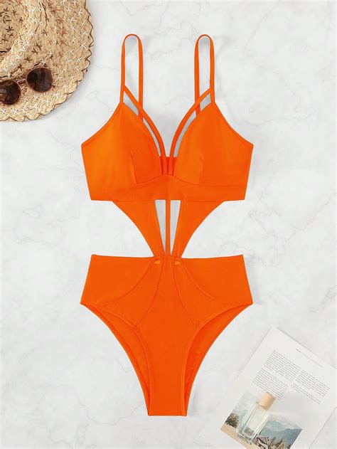 Shein Swim Bae Solid Cut Out Harness One Piece Swimsuit Shein Usa