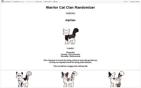 Warrior Cat Clan Randomizer ― Perchance Generator