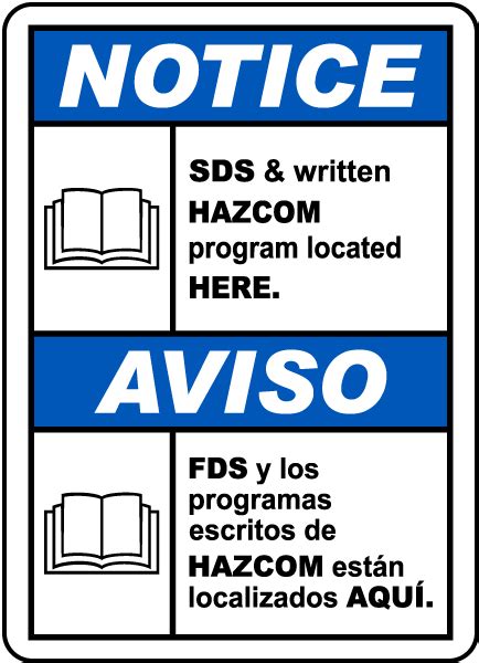 Bilingual Notice Sds And Written Hazcom Located Here Sign H1676bi