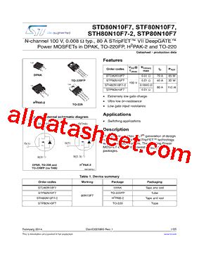 STP80N10F7 Datasheet PDF STMicroelectronics