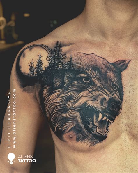 Wolf chest tattoo designs photos