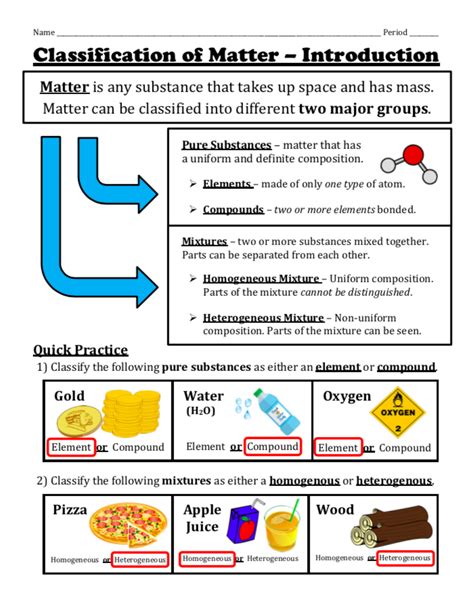 Homogeneous Vs Heterogeneous Matter Worksheet