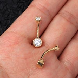 K Solid Gold Round Cz Belly Button Ring Non Dangle Belly Button