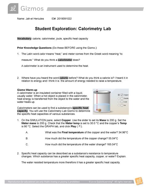 Specific Heat Lab Calorimeter