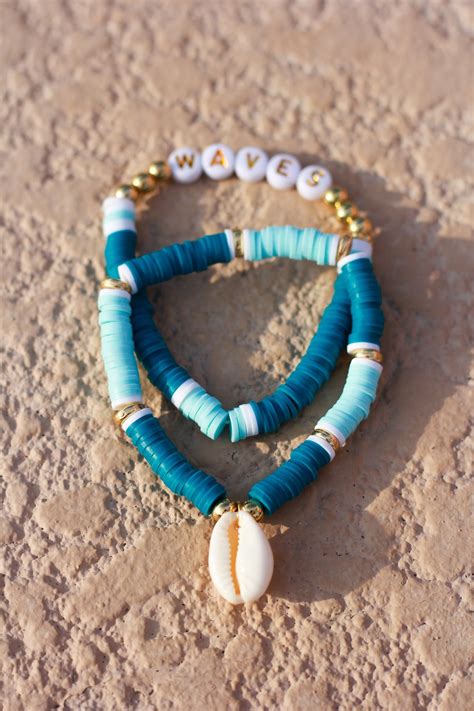 Ocean Waves Ocean Inspired Heishi Clay Beaded Bracelet Set Etsy Australia