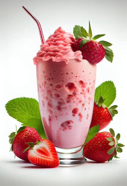 Batido De Fresa Sobre Fondo Blanco Jugo De Fresa Foto Premium