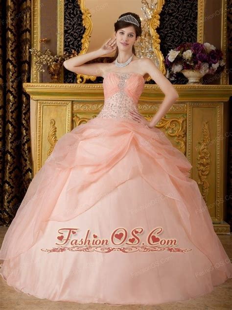 Romantic Baby Pink Quinceanera Dress Strapless Organza Beading Ball