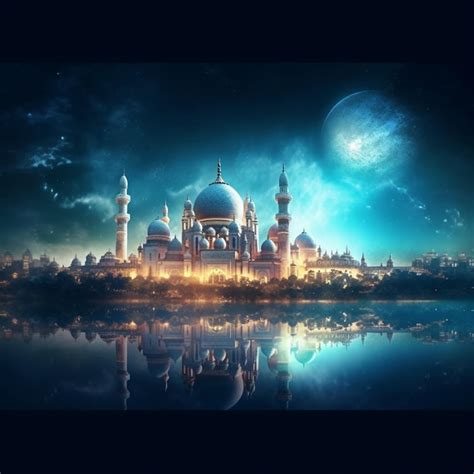 Premium Ai Image Mosque Under The Moonlight