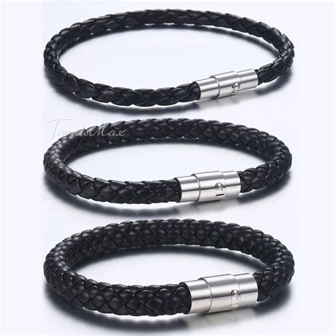 Mens Leather Bracelets Blackbrown Braided Cord Rope Stainless Steel