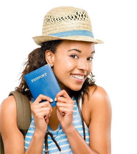 Happy African American Woman Tourist Holding Passport Smiling