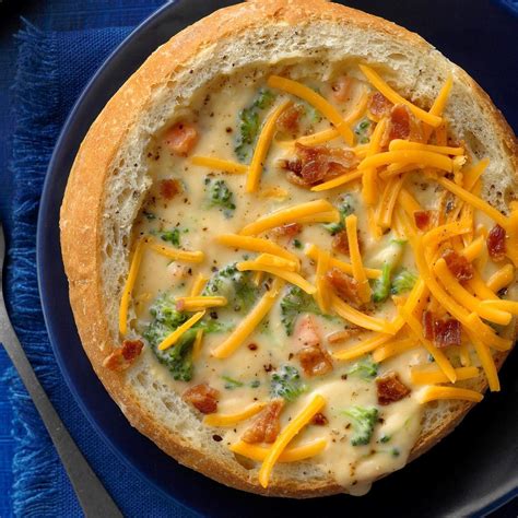 Cheesy Broccoli Soup in a Bread Bowl Recipe: How to Make It | Taste of Home