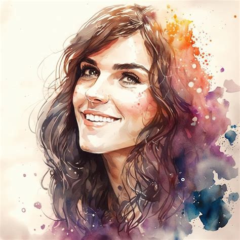 Premium Photo Beautiful Happy Woman Portrait In Watercolor Painting