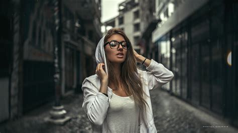 Women Model Portrait Depth Of Field Women With Glasses Glasses