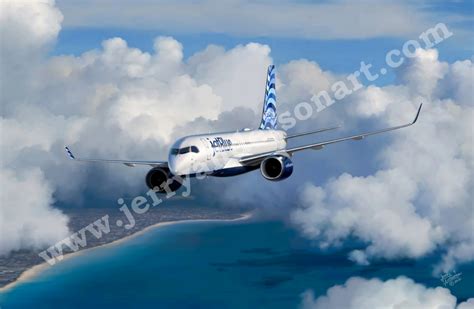 JetBlue Blue On Blue A220 - Jerry Anderson Art