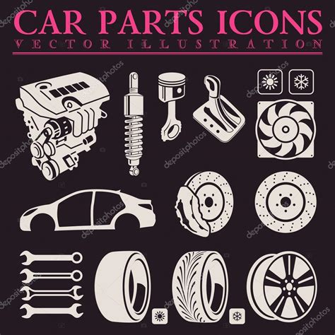 Car Parts Icons Set Vector Auto Service Repair Tool Stock Vector Image