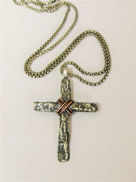 Mens Sterling Silver Tree Bark Cross Mens Silver Cross Etsy Cross