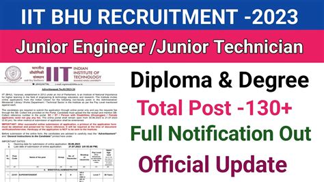 Iit Bhu Recruitment Junior Engineer Jr Technician Technical