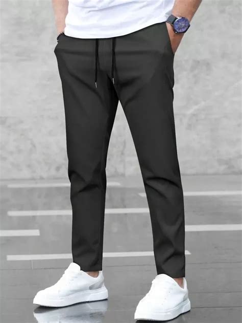 Manfinity Basics Men Solid Drawstring Waist Pants Shein Usa Mens