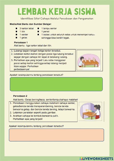 Lkpd Percobaan Sifat Sifat Cahaya Worksheet Education Ipa School