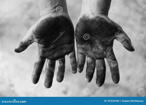 Dirty Hands Worker Hands Man Open Hands Stained Stock Photo Image