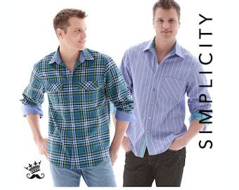 Men S Shirt With Fabric Variations Simplicity Sewing Pattern Etsy