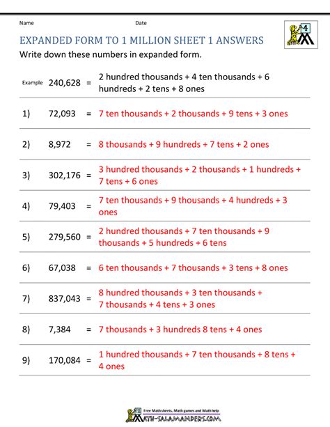 Expanded Form Of Numbers Worksheet Grade1to6 Worksheets Library