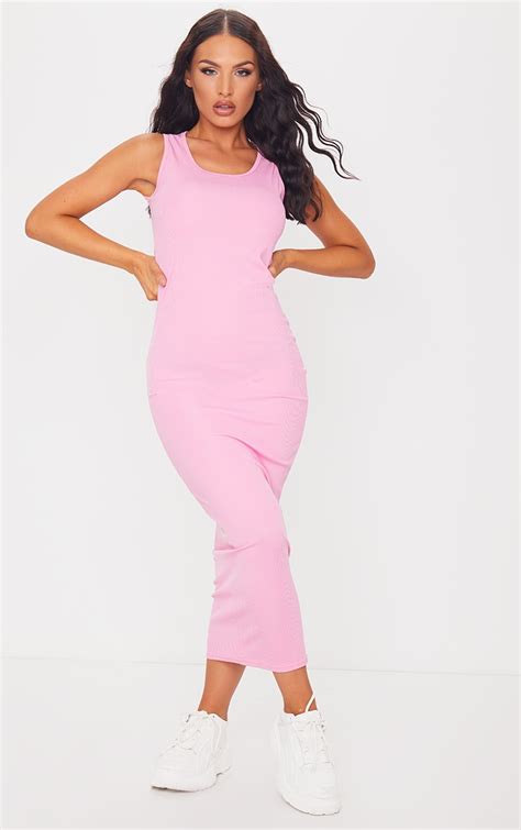 Pink Basic Rib Maxi Dress Dresses Prettylittlething