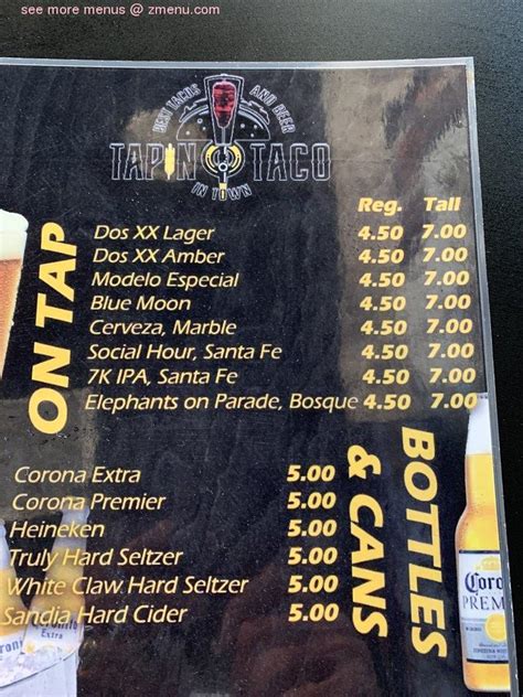 Menu at Tap N Taco restaurant, Rio Rancho, Pat D'Arco Hwy