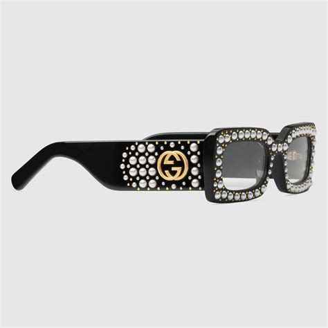 Rectangular Frame Sunglasses With Pearls Gucci Womens Sunglasses 470473j07401012